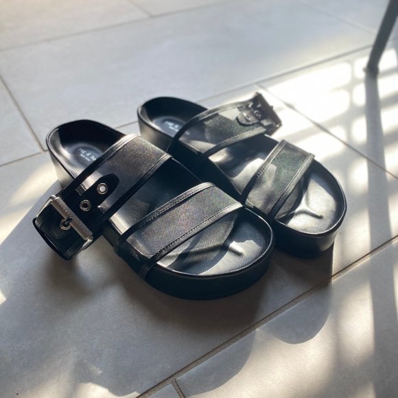 rag & bone Evin Mesh and Leather Platform Slides (Black) - Picture 2 of 5